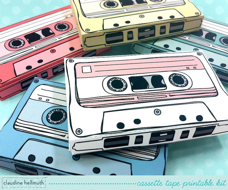 cassette tapes -  gift card holders, party favor boxes, paper toy printable PDF kit - INSTANT download 