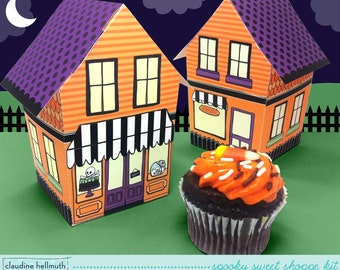 halloween sweet shoppe - cupcake box, candy & favor box, party centerpiece printable PDF kit - INSTANT download