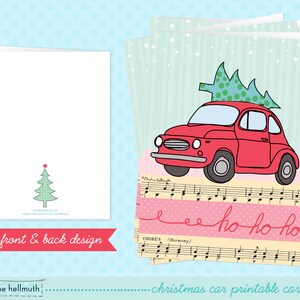 christmas card printable kit red retro car with tree holiday greeting card printable INSTANT download PDF image 2