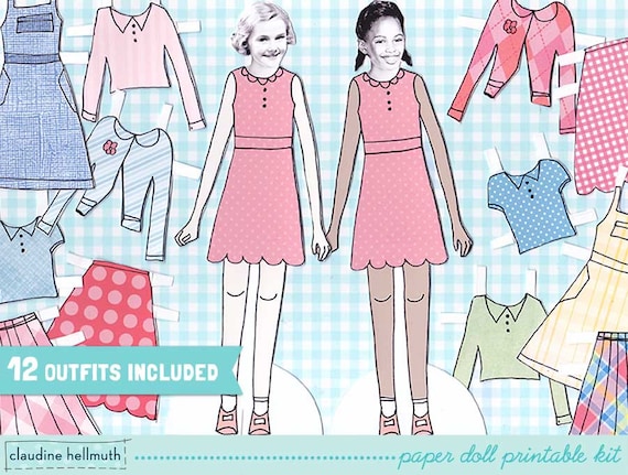 PRE-TEEN GIRL paper doll set - easy for you to customize with your own photos - printable pdf - instant download Il_570xn