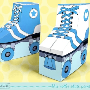 blue roller skates - favor boxes fit gift cards, candy, cookies and more party printable PDF kit - INSTANT download