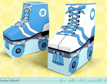 blue roller skates - favor boxes fit gift cards, candy, cookies and more party printable PDF kit - INSTANT download