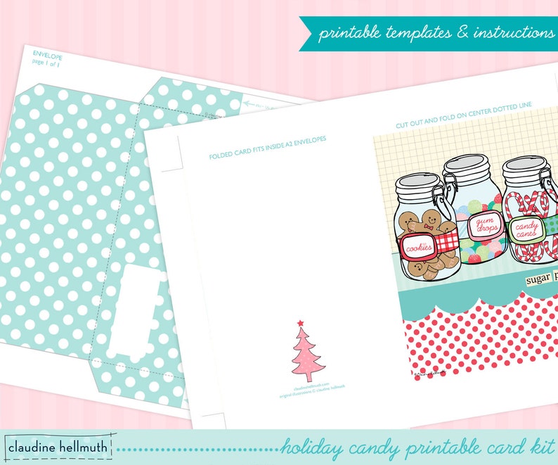 christmas card printable kit sugar plums holiday candy jars greeting card printable INSTANT download PDF image 4