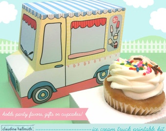 ice cream truck -  cupcake box, gift favor box, party centerpiece printable PDF kit - INSTANT download