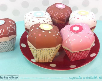 cupcake candy box kit -  gift boxes, party favor boxes, paper toy - printable PDF - INSTANT download