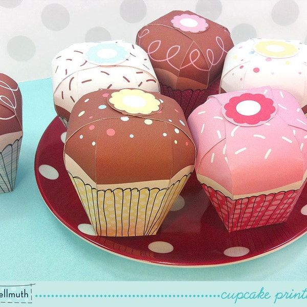 cupcake candy box kit -  gift boxes, party favor boxes, paper toy - printable PDF - INSTANT download