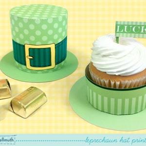leprechaun hat cupcake box holds candy and treats, St. Patrick's Day favor box, party printable PDF kit INSTANT download image 1