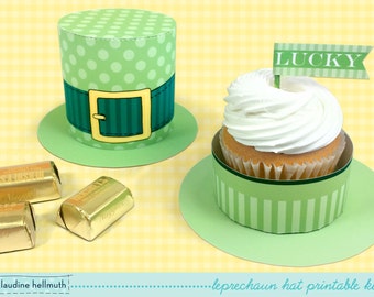 leprechaun hat -  cupcake box holds candy and treats, St. Patrick's Day favor box, party printable PDF kit - INSTANT download