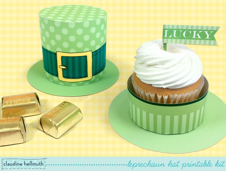 leprechaun hat cupcake box holds candy and treats, St. Patrick's Day favor box, party printable PDF kit INSTANT download image 1