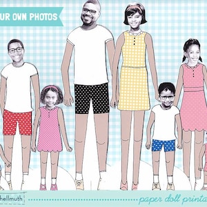 FULL FAMILY SET paper dolls easy for you to customize with your own photos printable pdf instant download image 2