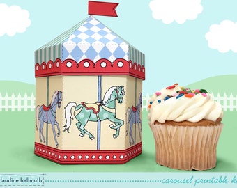 carousel -  cupcake box also holds cookies and party favors, table centerpiece printable PDF kit - INSTANT download