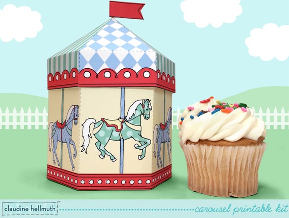 carousel - cupcake box also holds cookies and party favors, table centerpiece printable PDF kit - INSTANT download Il_570xn