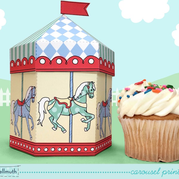 carousel -  cupcake box also holds cookies and party favors, table centerpiece printable PDF kit - INSTANT download