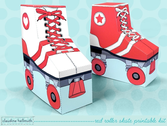 red roller skates - favor boxes fit gift cards, candy, cookies and more party printable PDF kit - INSTANT download Il_570xn