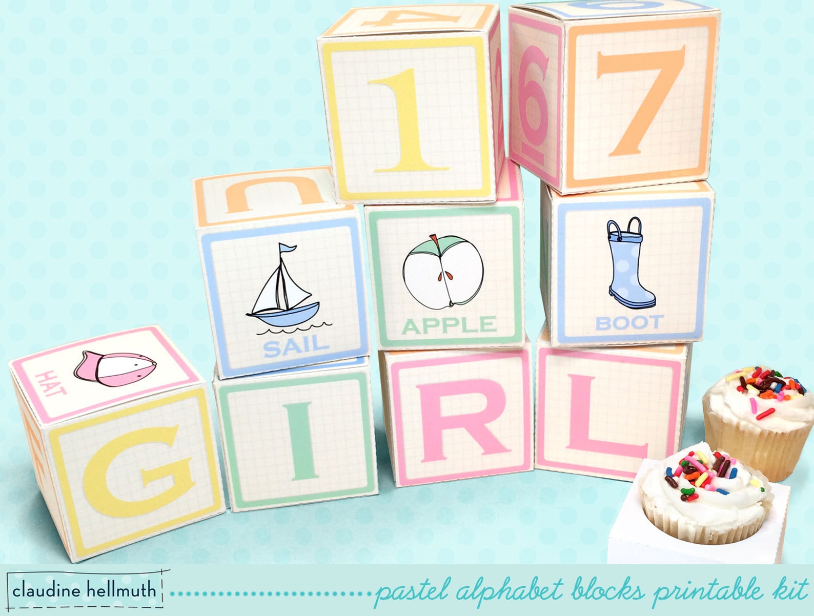 Pastel Alphabet Blocks Mini Cupcake Favor Boxes Baby Shower Etsy