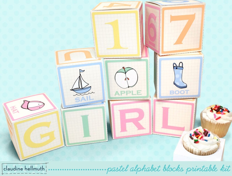 Pastel Alphabet Blocks Mini Cupcake Favor Boxes Baby Shower Etsy