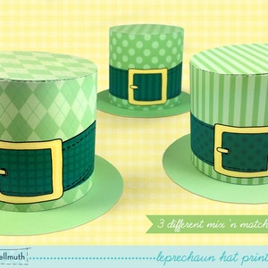 leprechaun hat cupcake box holds candy and treats, St. Patrick's Day favor box, party printable PDF kit INSTANT download image 3
