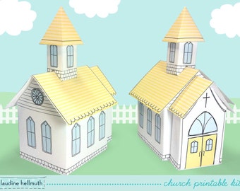 church - favor box for weddings, baptisms, Easter, centerpiece decoration printable PDF kit - INSTANT download