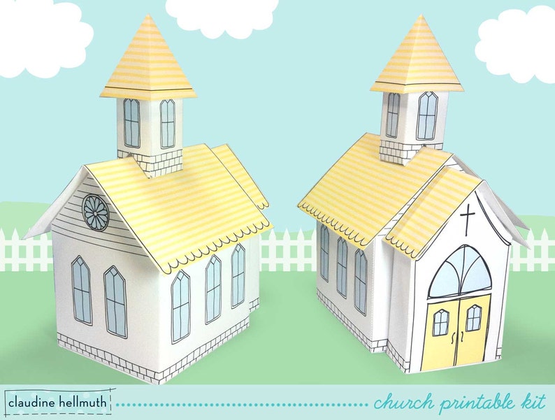 church favor box for weddings, baptisms, Easter, centerpiece decoration printable PDF kit INSTANT download image 1