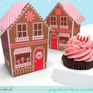 peperkoekhuis - cupcake houder, kerstkoekjesdoos, bevat feestartikelen, geschenken en lekkernijen afdrukbare PDF-kit - INSTANT download
