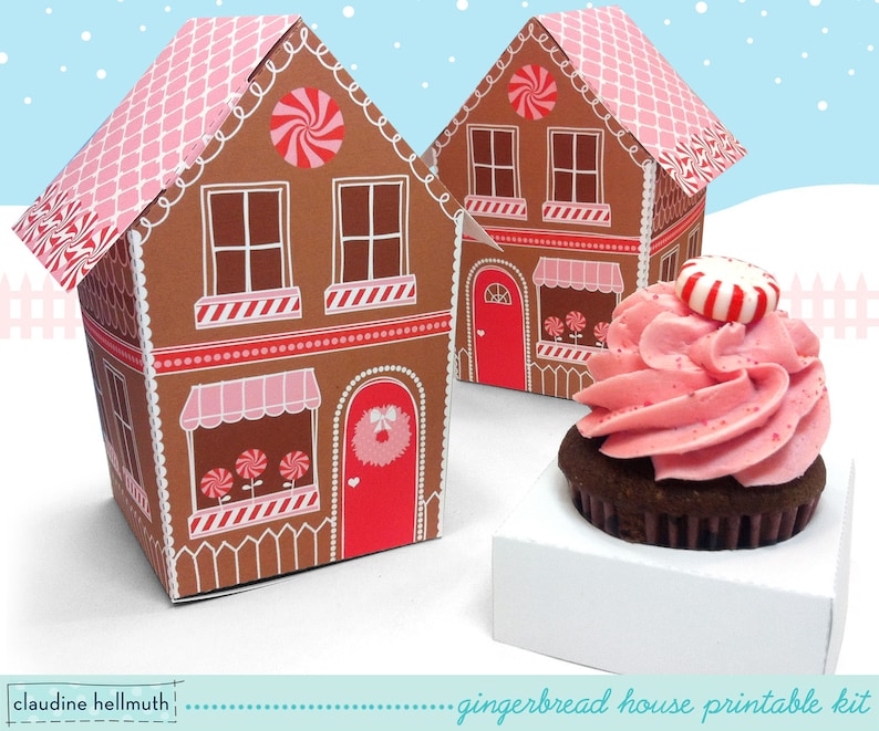 gingerbread house  -  cupcake holder, Christmas cookie box, holds party favors, gifts and treats printable PDF kit - INSTANT download 