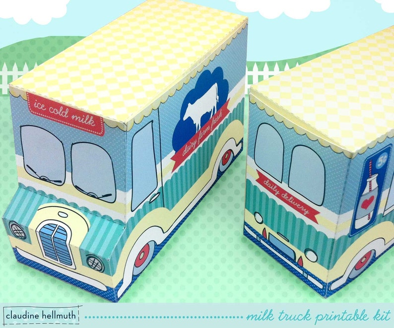 milk truck cookie box, cupcake holder, favor box, party centerpiece printable PDF kit INSTANT download image 4