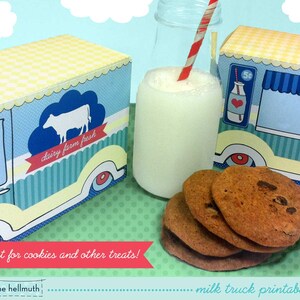 milk truck cookie box, cupcake holder, favor box, party centerpiece printable PDF kit INSTANT download image 2
