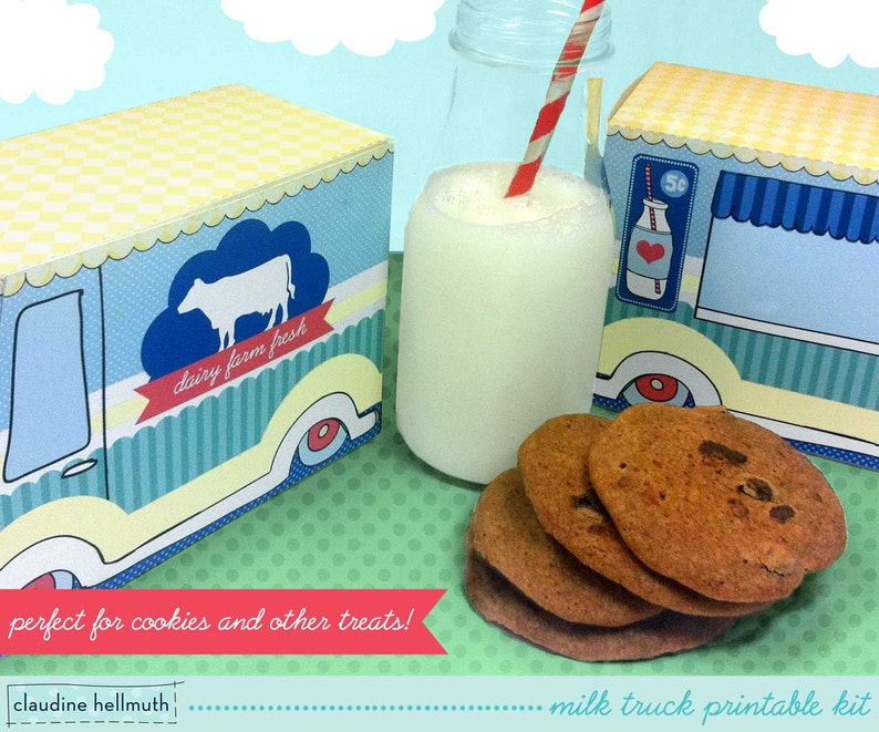 milk truck cookie box, cupcake holder, favor box, party centerpiece printable PDF kit INSTANT download image 2