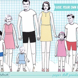 FULL FAMILY SET paper dolls easy for you to customize with your own photos printable pdf instant download image 1