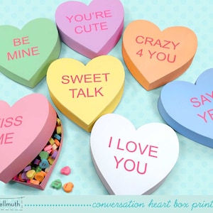 conversation heart gift boxes fits candy, cookies, favors and treats with customizable text PDF kit INSTANT download image 1