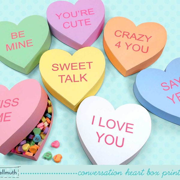 conversation heart gift boxes -  fits candy, cookies, favors and treats with customizable text  PDF kit - INSTANT download