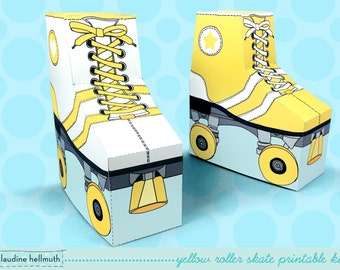 yellow roller skates - favor boxes fit gift cards, candy, cookies and more party printable PDF kit - INSTANT download