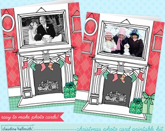 christmas photo card printable kit - customize this card with your own photos - INSTANT download PDF