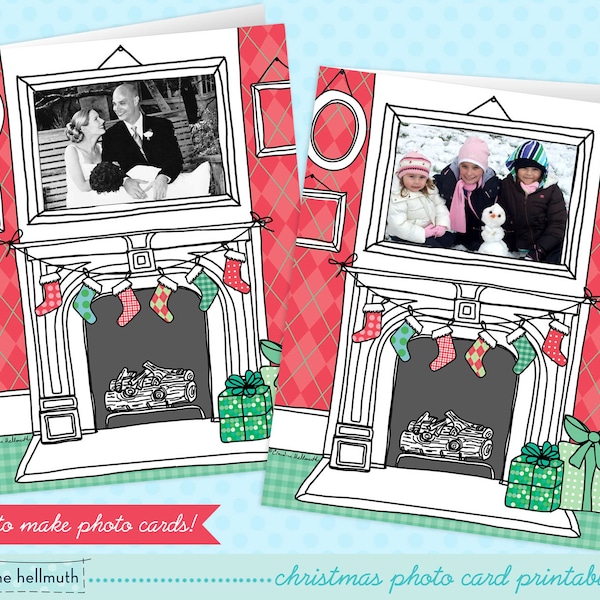 christmas photo card printable kit - customize this card with your own photos - INSTANT download PDF