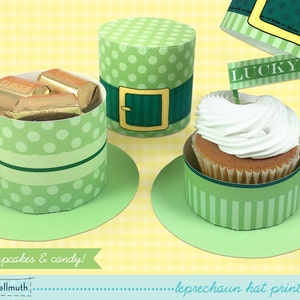 leprechaun hat cupcake box holds candy and treats, St. Patrick's Day favor box, party printable PDF kit INSTANT download image 2