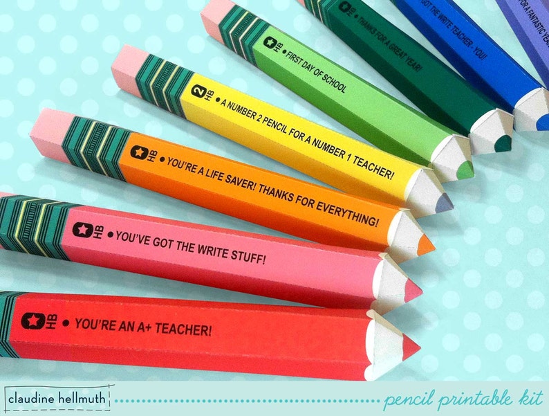 pencil candy box teacher appreciation, back to school, party favor gift boxes, PDF kit INSTANT download image 1