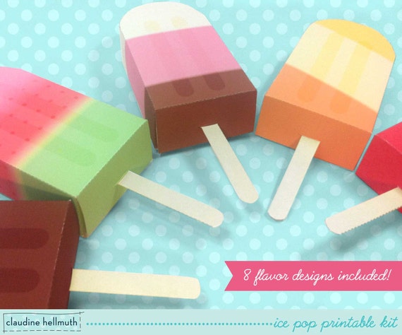 ice pop - party favor boxes and gift card holders printable PDF kit - INSTANT download Il_570xn