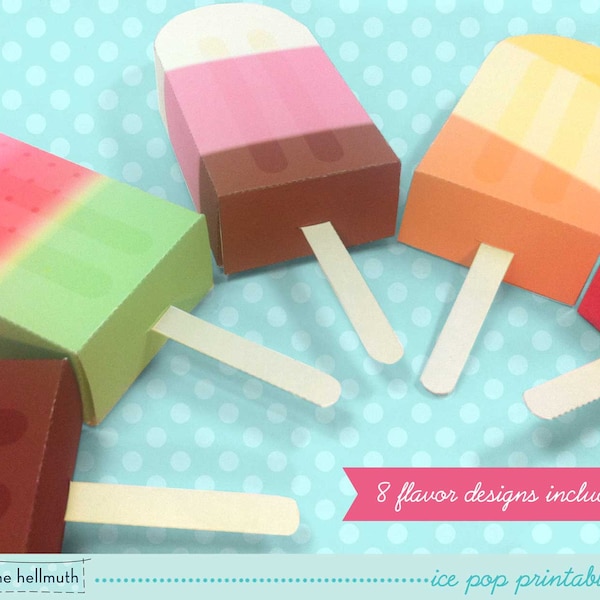 ice pop -  party favor boxes and gift card holders printable PDF kit - INSTANT download