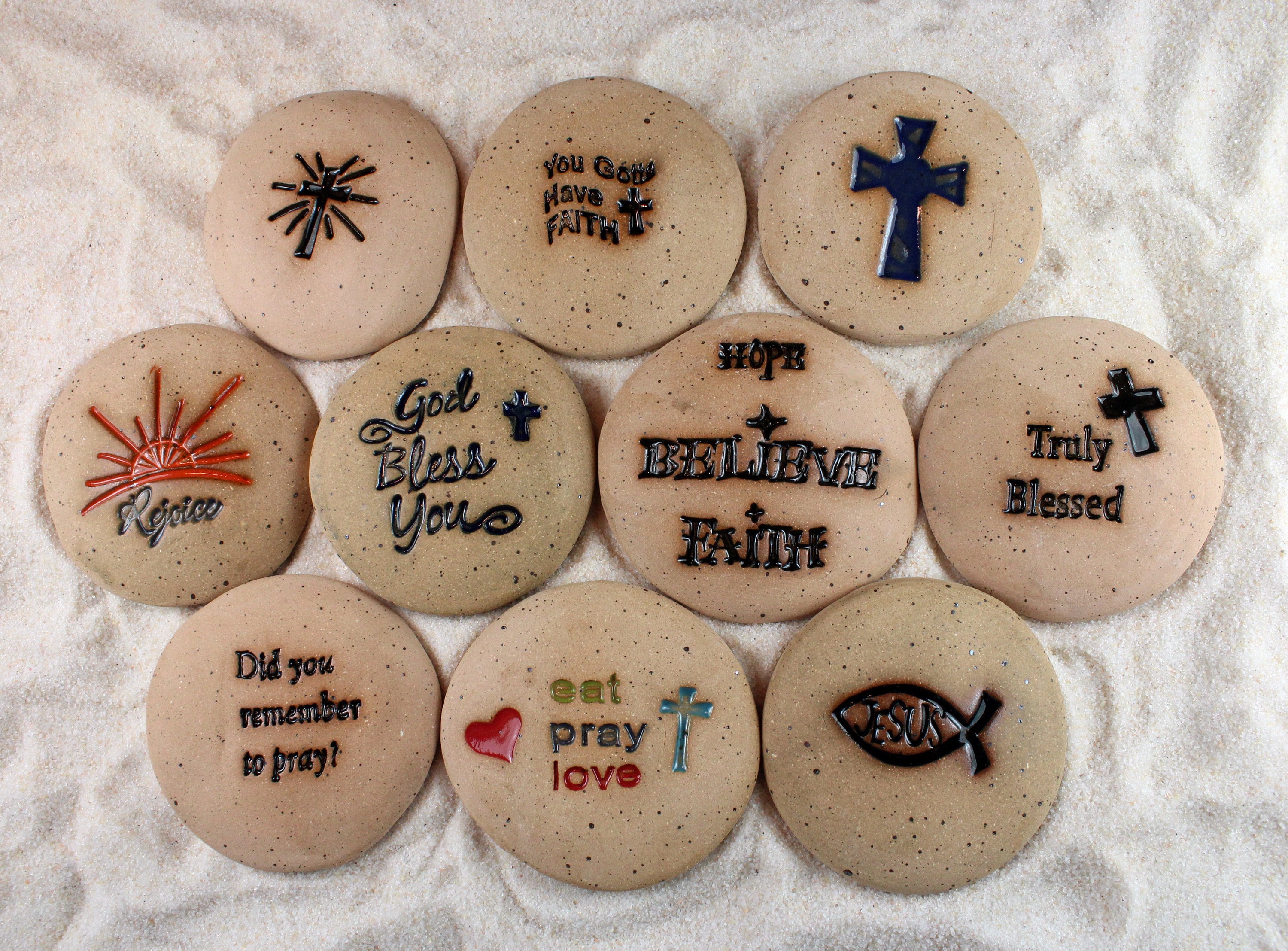 Painted Rocks Religious Stones Cross God Bless You Set of Etsy