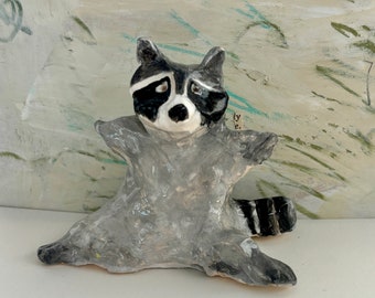 Figurine de raton laveur en argile céramique