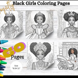 Black Kids Girls Coloring Pages | 60Young Little Girls, Black Kids Coloring Book| Royalty Black Coloring Book