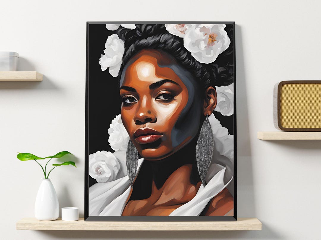 White Flowers and Black Woman | African America Art| Black Art | Black ...
