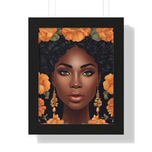 Black Woman with Radiant Yellow Flowers Art|African America Art| Black Art | Black Woman Art| Black Art| Black Wall Art|Framed  Painting