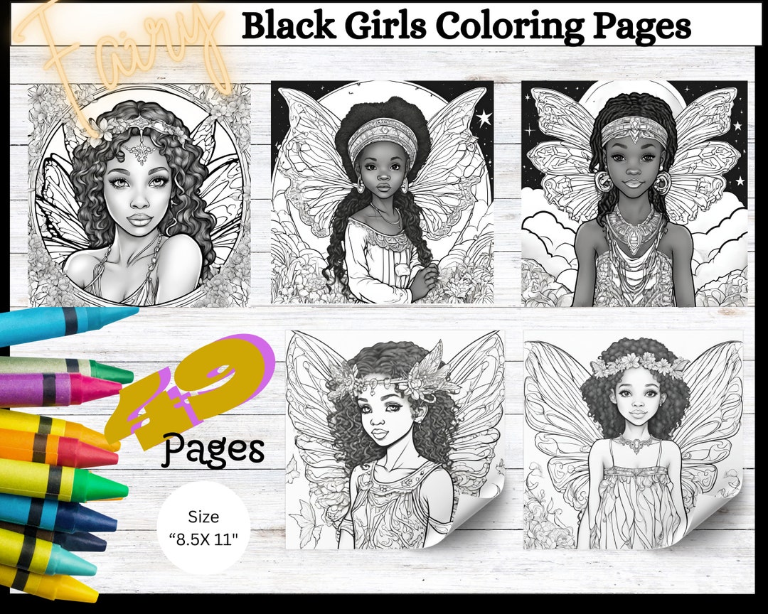 Fairy Black Kids Girls Coloring Pages | 49 Fairy Afro Little Girls ...