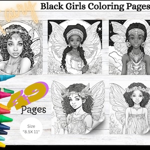 Fairy Black Kids Girls Coloring Pages | 49 Fairy Afro Little Girls, Black Kids Coloring Book, Fairy coloring , children coloring book