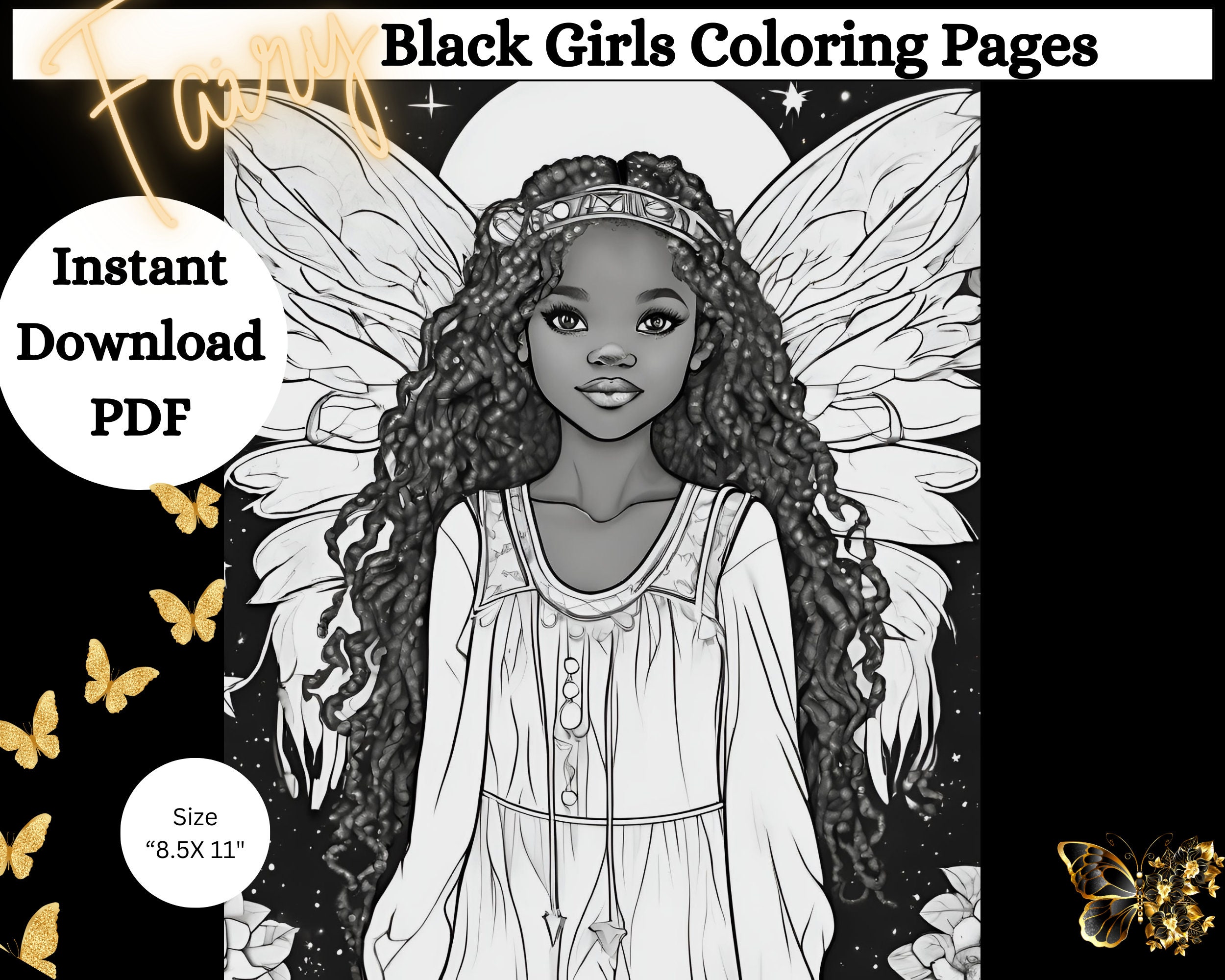 Fairy Black Kids Girls Coloring Pages | 49 Fairy Afro Little Girls ...