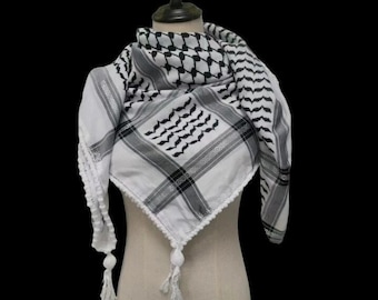 Hirbawi Style Kufiyah | Traditional Shemagh  - Cotton Wide Palestinian Scarf | Four Sides Tessels | Men | Women | Kids | Gift For Him |