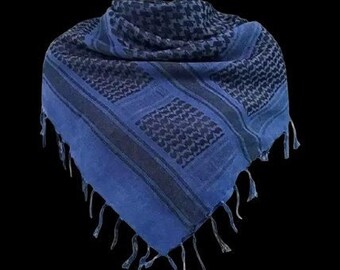 Blue Keffiyeh Scarf | Palestine Authentic Shemagh  - Unisex Woven Wide Koffiya Scarf | Hound stood Hatta Arab Style Gift for Him Her