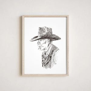 Alte Cowboy Skizze | Kunst des Westens | Vintage Wand Kunst | Neutrale Kunst | Alter Western Cowboy | Klassisches Western-Dekor | Feder und Tusche