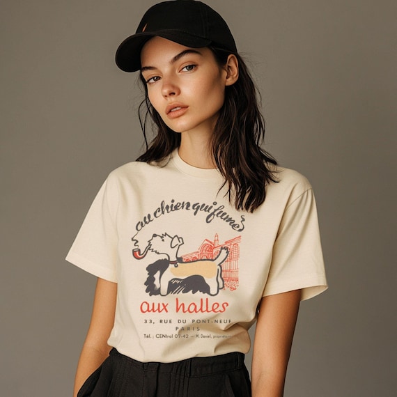 Vintage Style Vie Parisienne T-Shirt: French Quote Dog Graphic